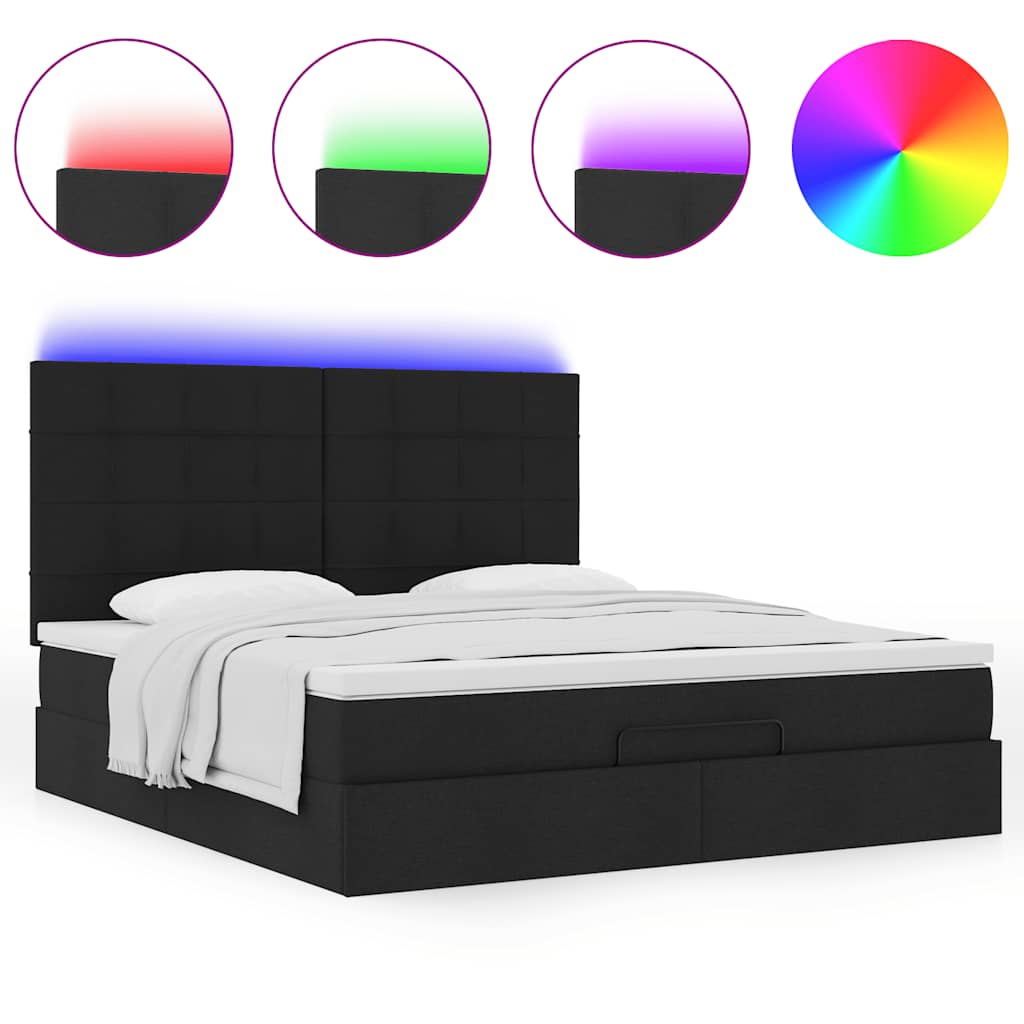 Ottoman-Bett mit Matratze & LEDs Schwarz 180x200 cm Stoff