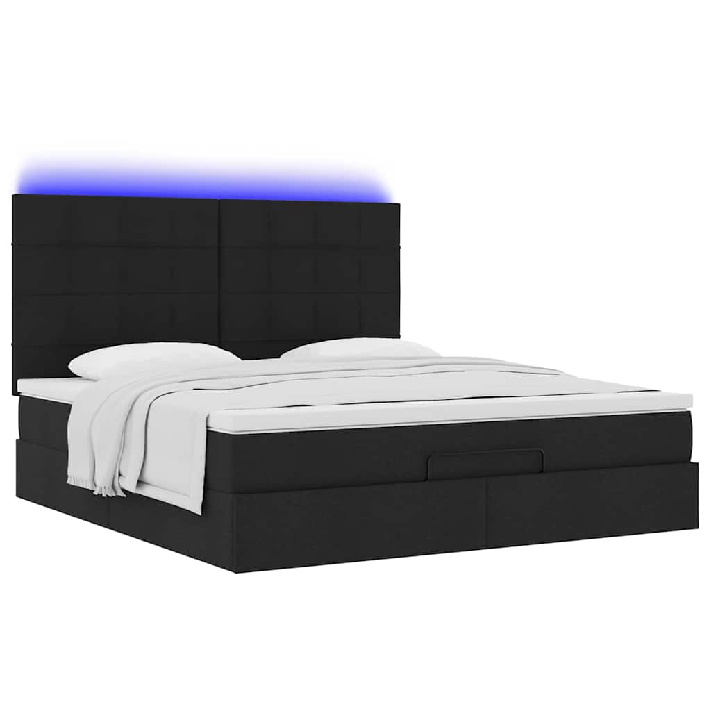 Ottoman-Bett mit Matratze & LEDs Schwarz 180x200 cm Stoff