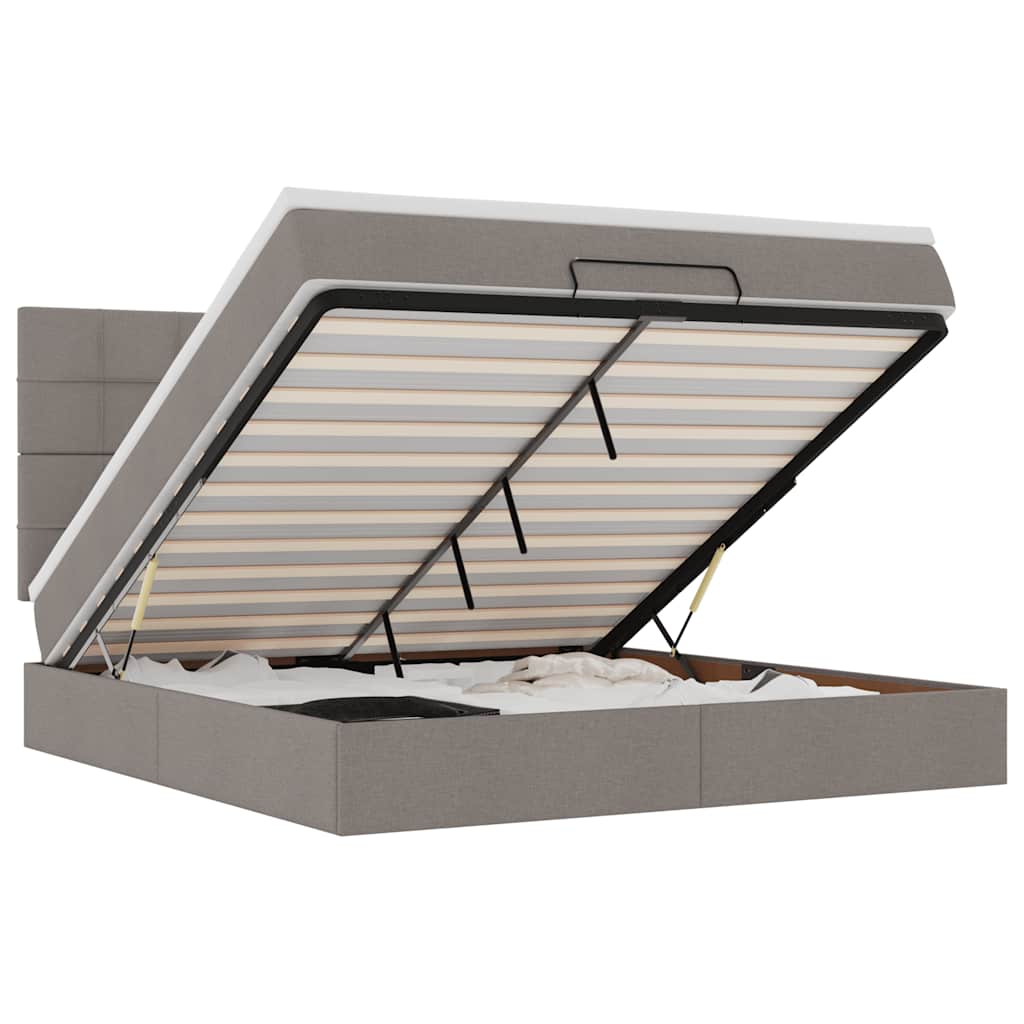 Ottoman-Bett mit Matratze & LEDs Taupe 180x200 cm Stoff