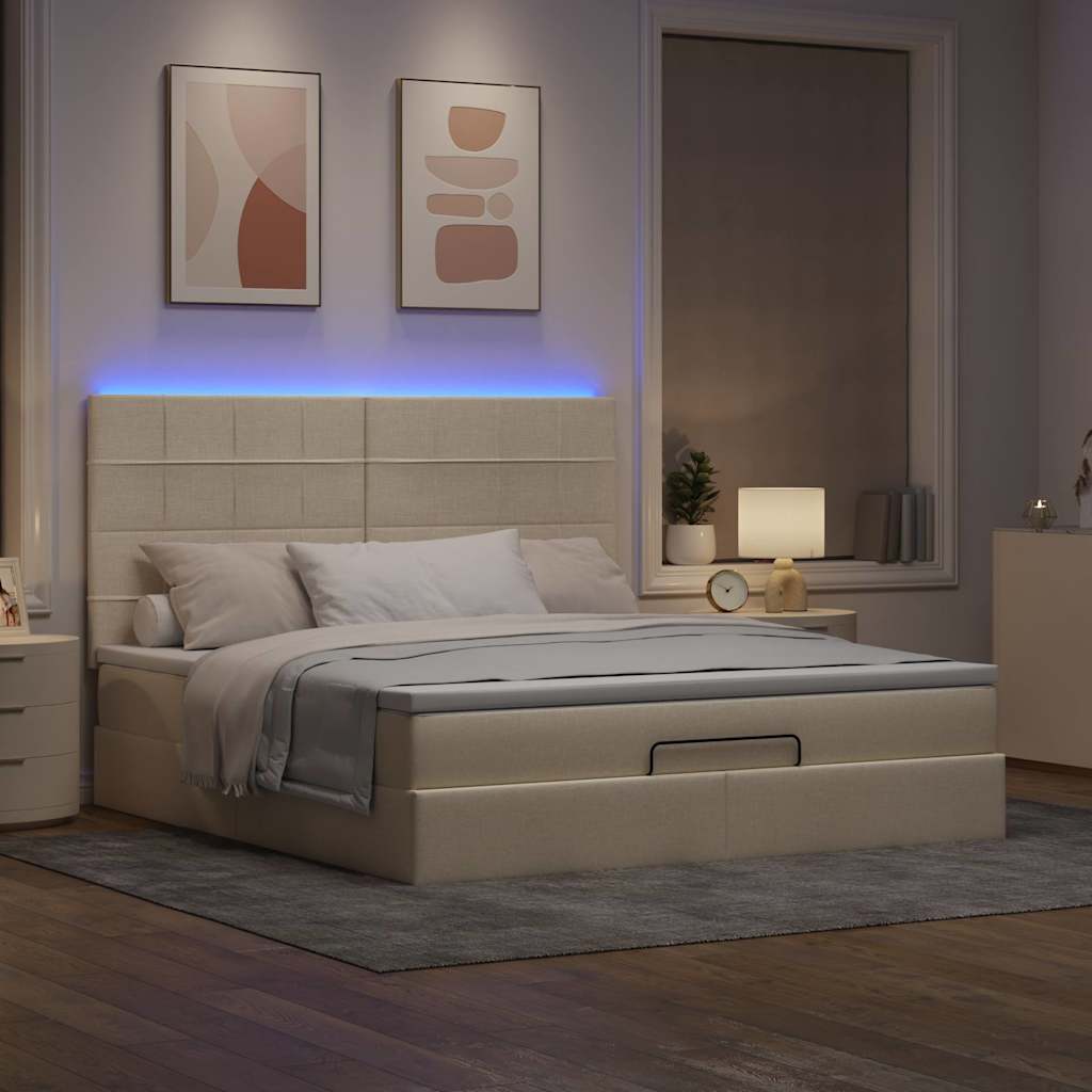 Ottoman-Bett mit Matratze & LEDs Creme 180x200 cm Stoff