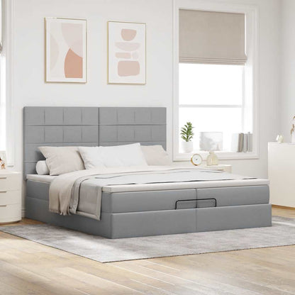 Ottoman-Bett mit Matratzen & LEDs Hellgrau 200x200 cm Stoff