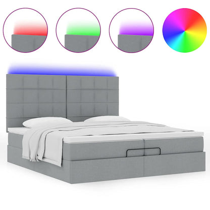 Ottoman-Bett mit Matratzen & LEDs Hellgrau 200x200 cm Stoff