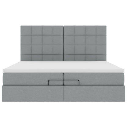 Ottoman-Bett mit Matratzen & LEDs Hellgrau 200x200 cm Stoff