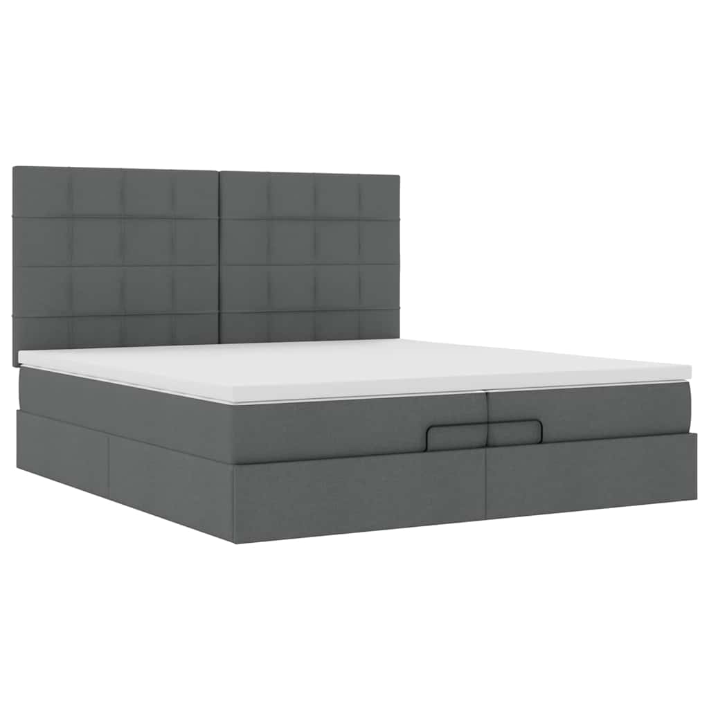 Ottoman-Bett mit Matratzen & LEDs Dunkelgrau 200x200 cm Stoff