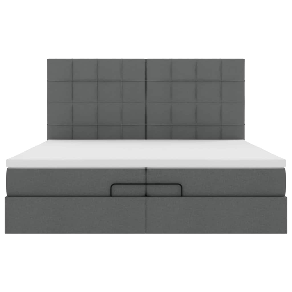 Ottoman-Bett mit Matratzen & LEDs Dunkelgrau 200x200 cm Stoff