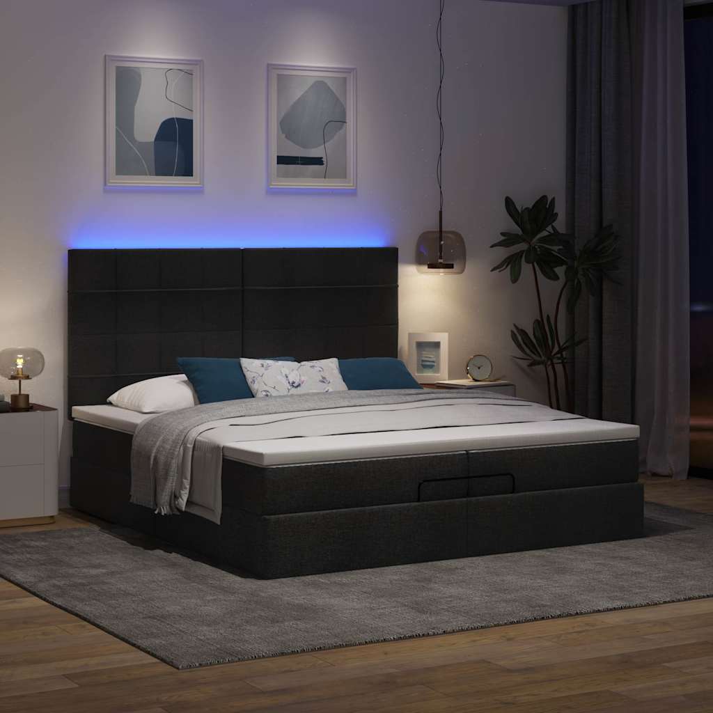 Ottoman-Bett mit Matratzen & LEDs Schwarz 200x200 cm Stoff