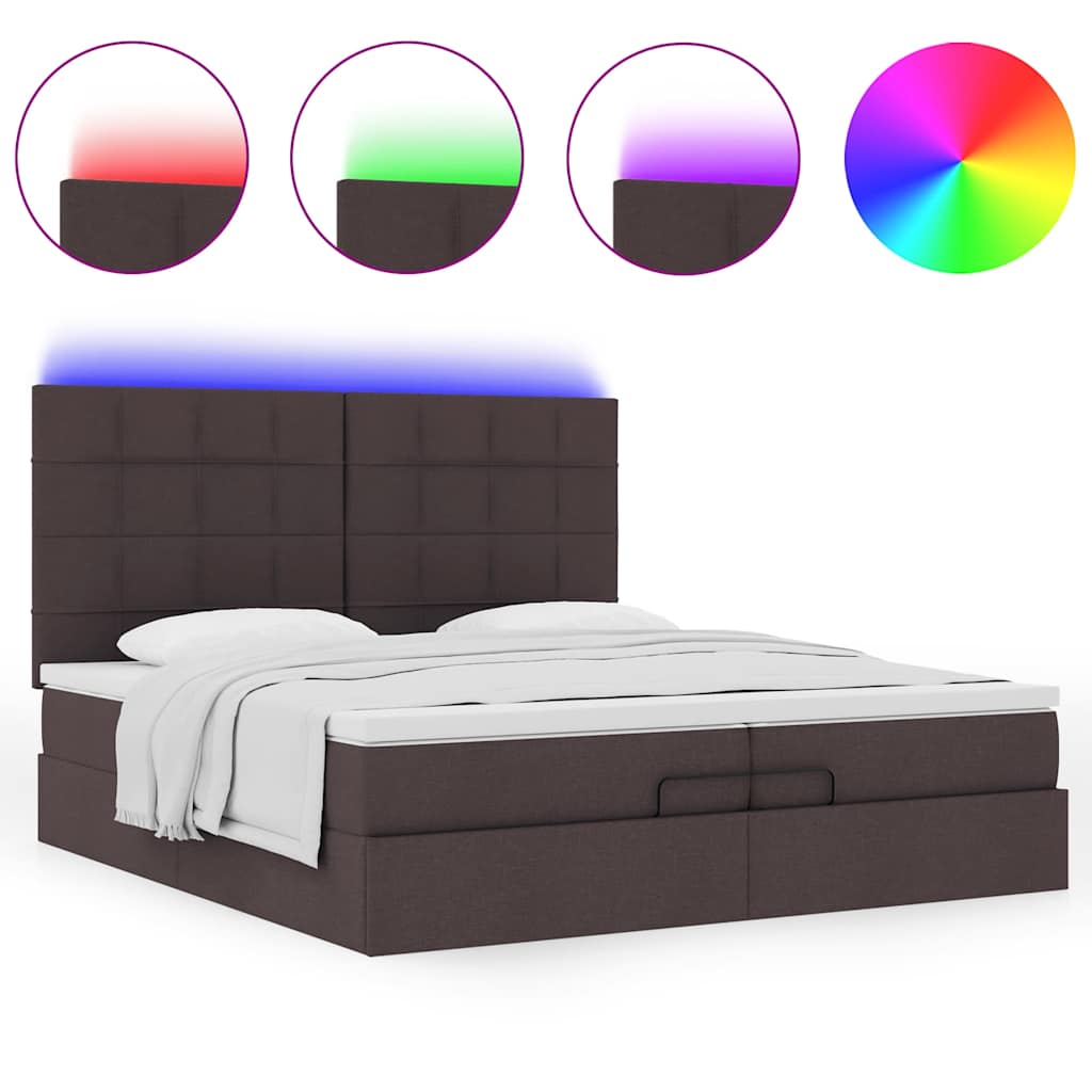 Ottoman-Bett mit Matratzen & LEDs Dunkelbraun 200x200 cm Stoff