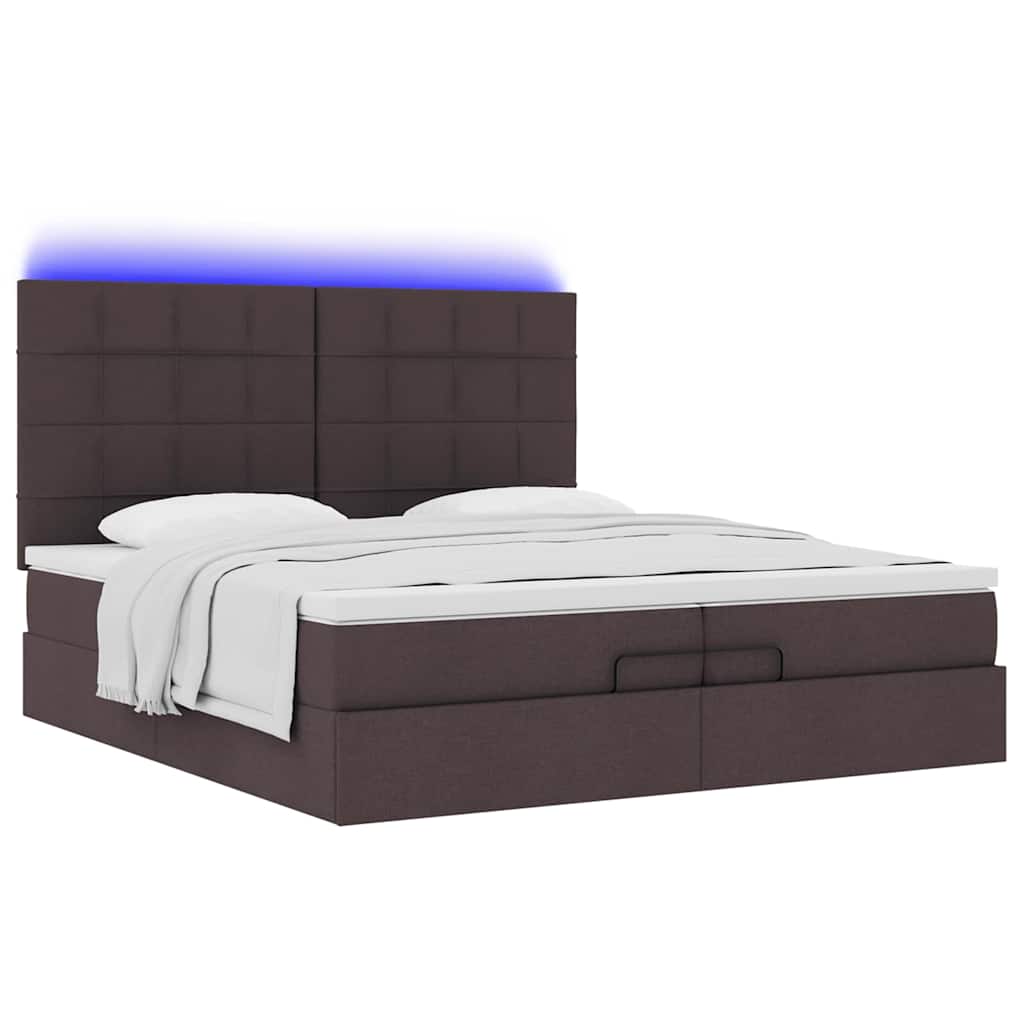 Ottoman-Bett mit Matratzen & LEDs Dunkelbraun 200x200 cm Stoff