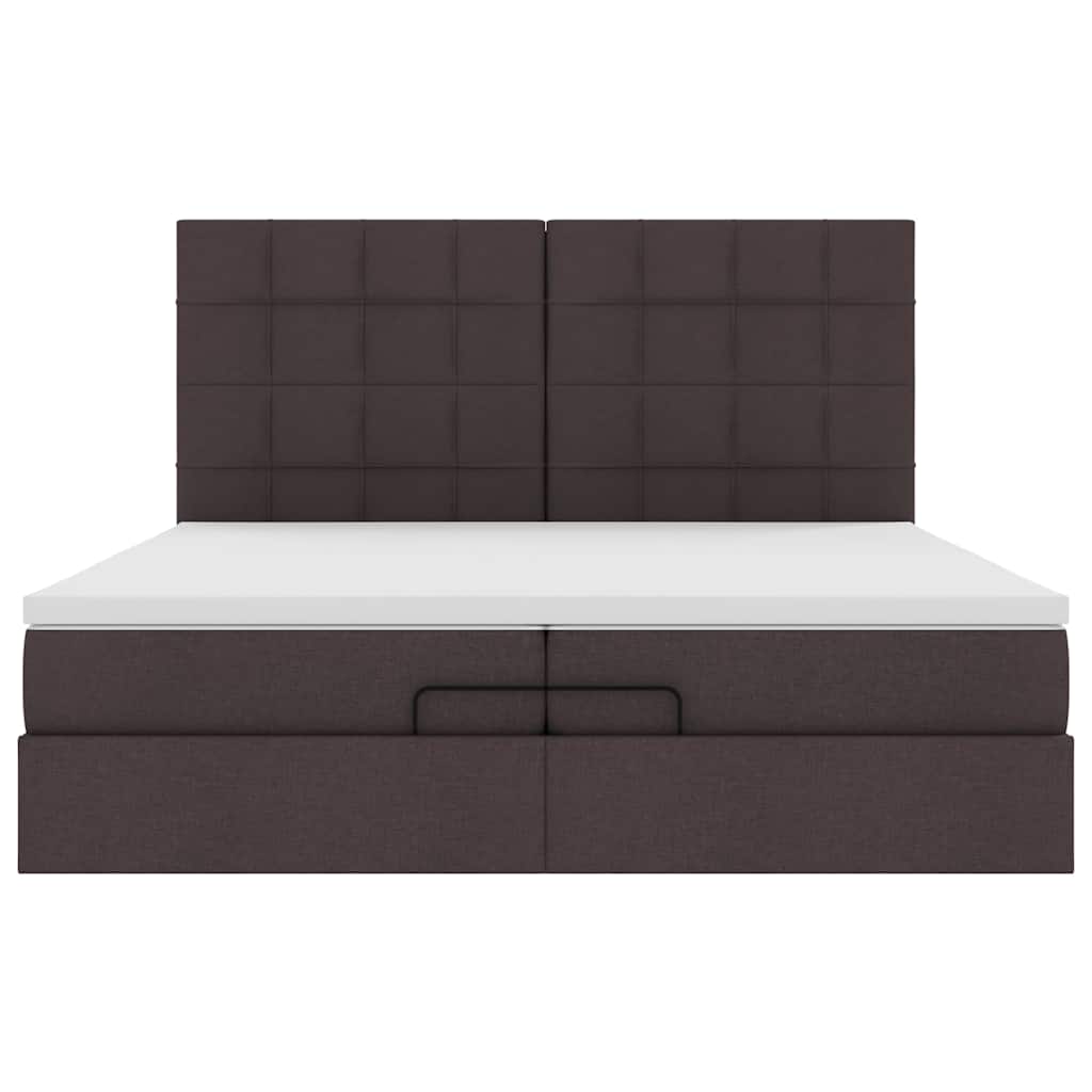 Ottoman-Bett mit Matratzen & LEDs Dunkelbraun 200x200 cm Stoff