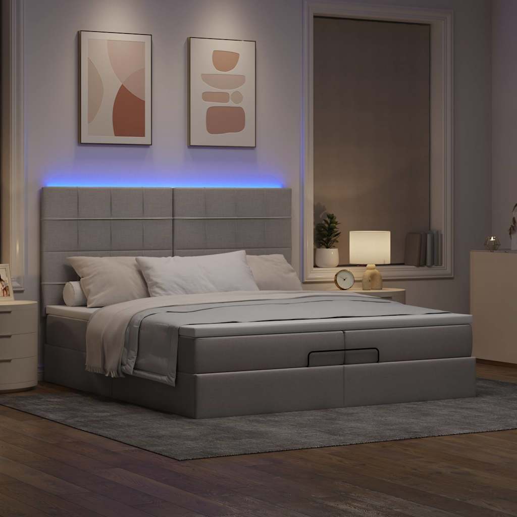 Ottoman-Bett mit Matratzen & LEDs Taupe 200x200 cm Stoff