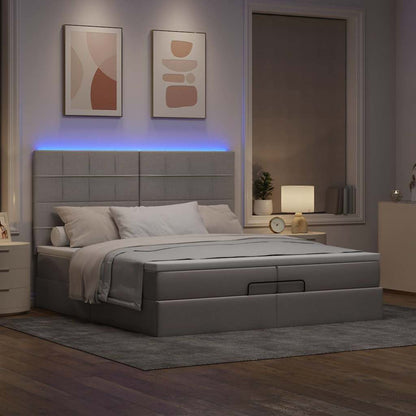 Ottoman-Bett mit Matratzen & LEDs Taupe 200x200 cm Stoff