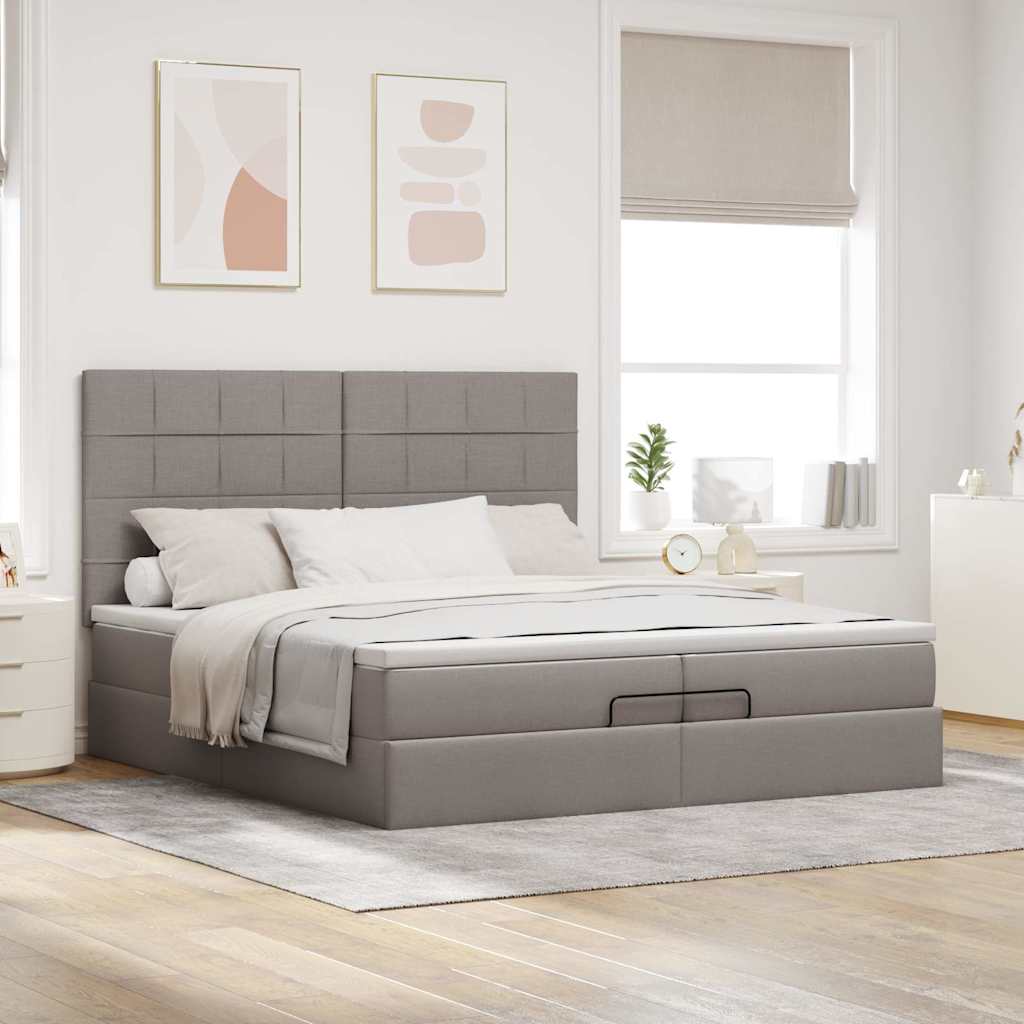 Ottoman-Bett mit Matratzen & LEDs Taupe 200x200 cm Stoff