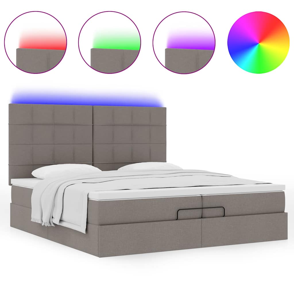 Ottoman-Bett mit Matratzen & LEDs Taupe 200x200 cm Stoff