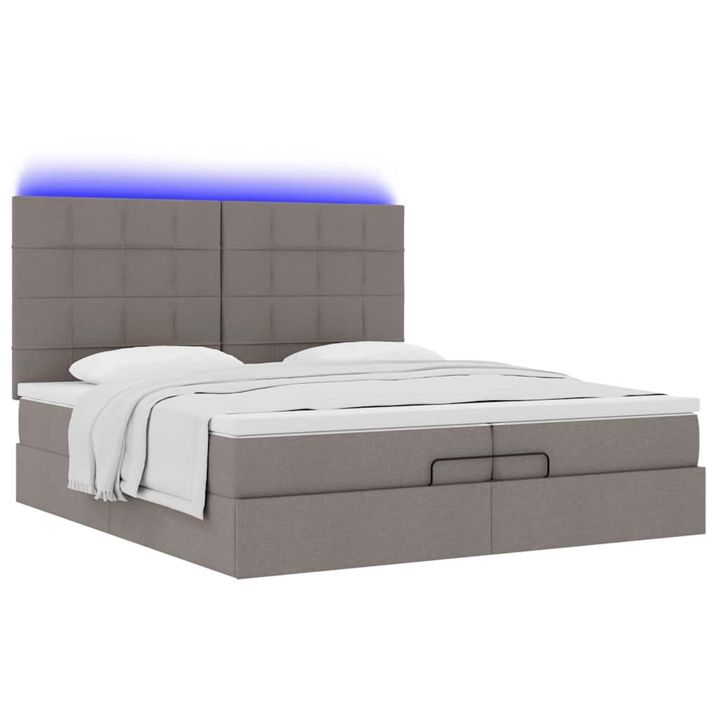 Ottoman-Bett mit Matratzen & LEDs Taupe 200x200 cm Stoff