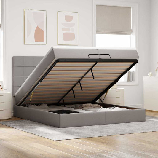 Ottoman-Bett mit Matratzen & LEDs Taupe 200x200 cm Stoff