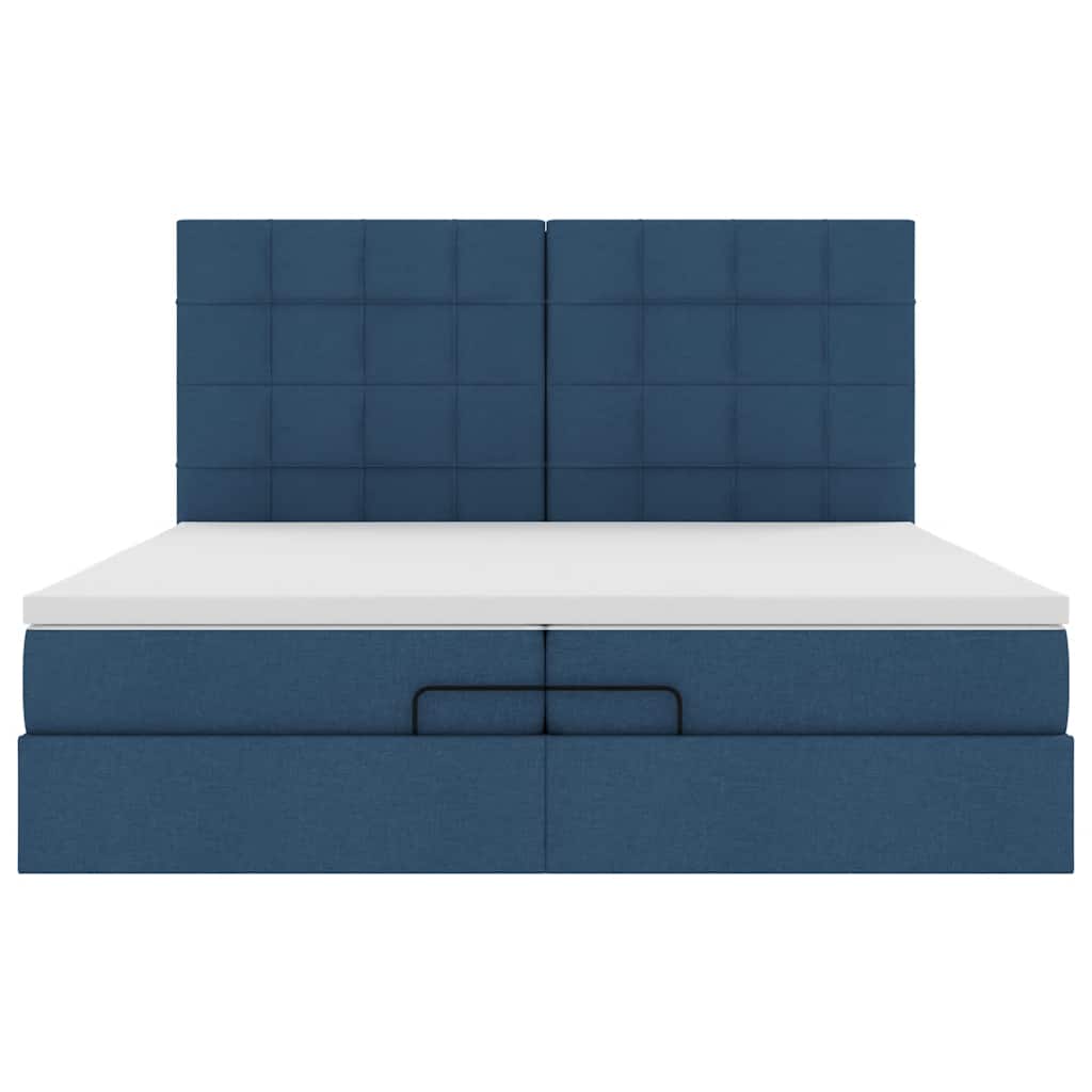 Ottoman-Bett mit Matratzen & LEDs Blau 200x200 cm Stoff