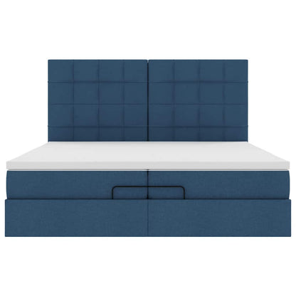 Ottoman-Bett mit Matratzen & LEDs Blau 200x200 cm Stoff
