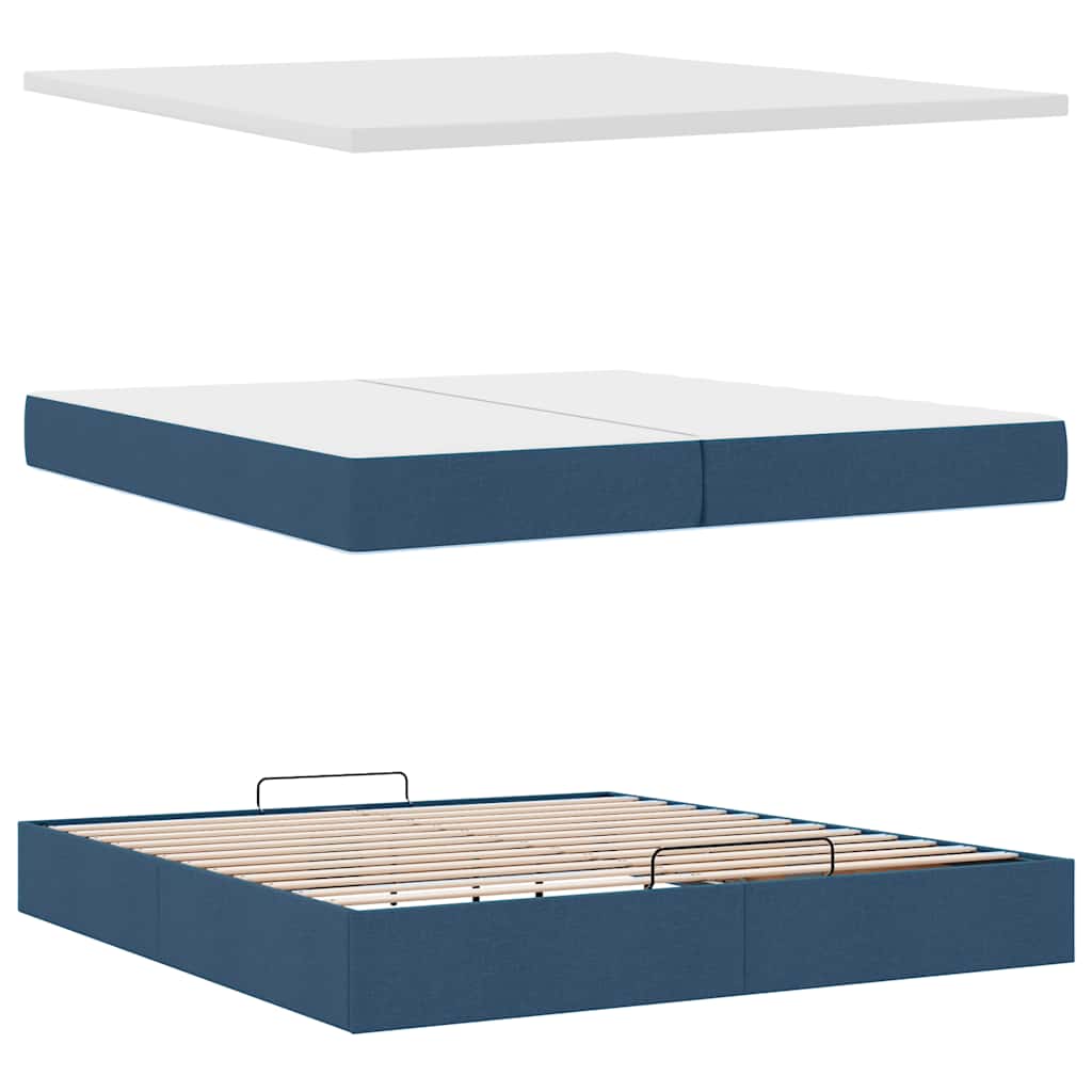 Ottoman-Bett mit Matratzen & LEDs Blau 200x200 cm Stoff