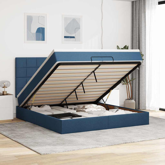 Ottoman-Bett mit Matratzen & LEDs Blau 200x200 cm Stoff
