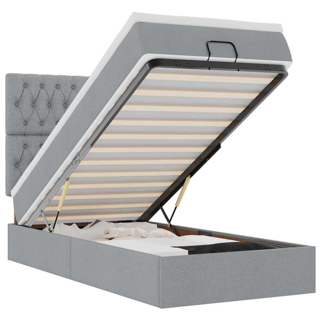 Ottomane Bett mit Matratze & LEDs Hellgrau 80x200 cm Stoff