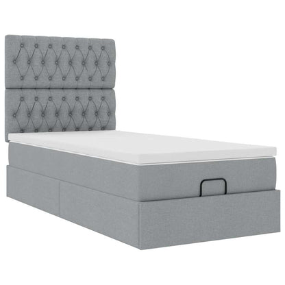 Ottomane Bett mit Matratze & LEDs Hellgrau 80x200 cm Stoff