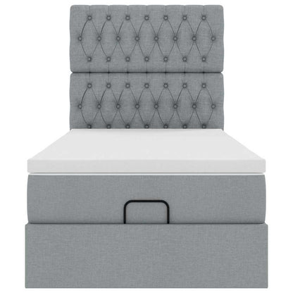 Ottomane Bett mit Matratze & LEDs Hellgrau 80x200 cm Stoff