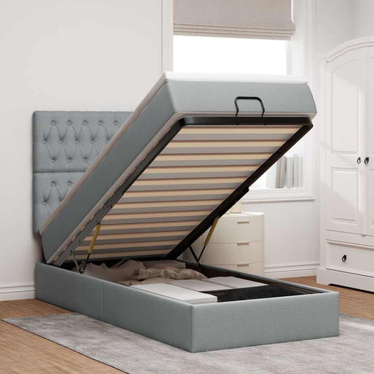 Ottomane Bett mit Matratze & LEDs Hellgrau 80x200 cm Stoff
