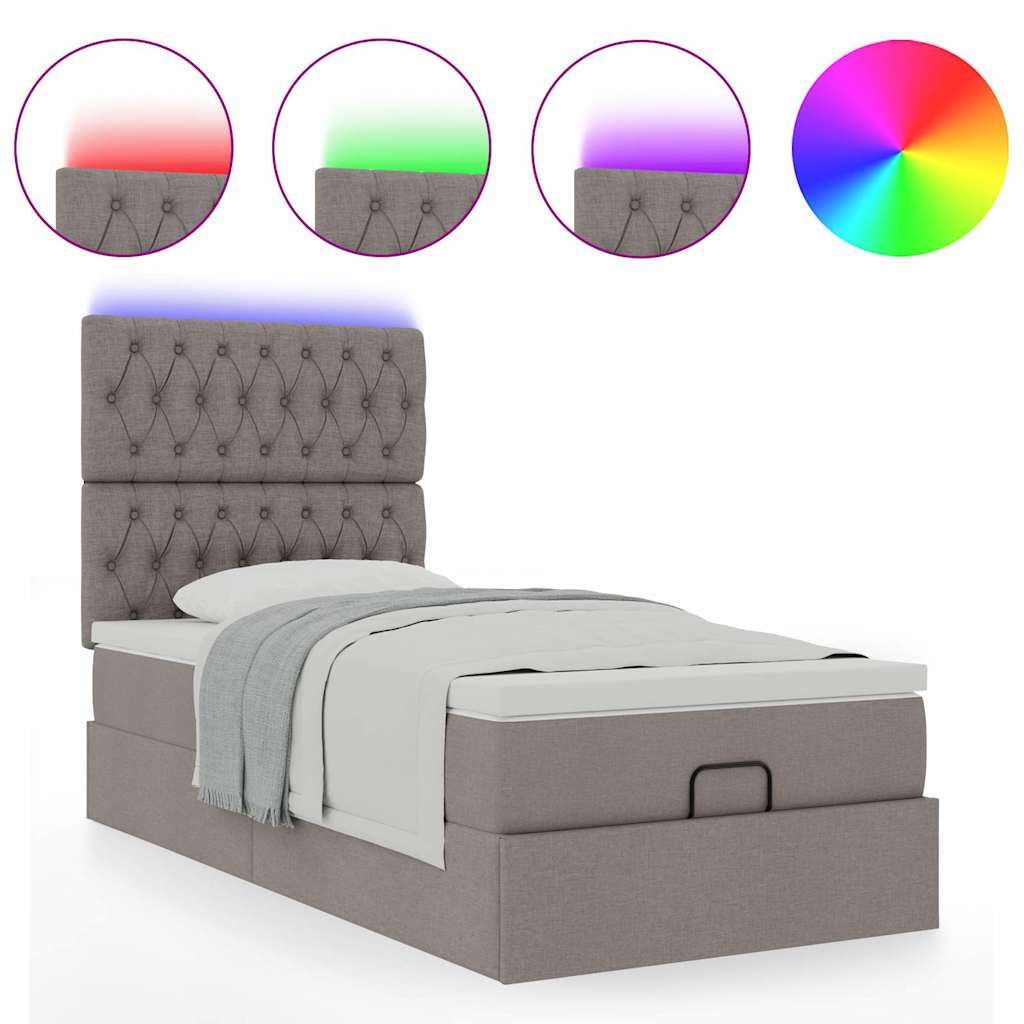 Ottoman-Bett mit Matratze & LEDs Taupe 80x200 cm Stoff