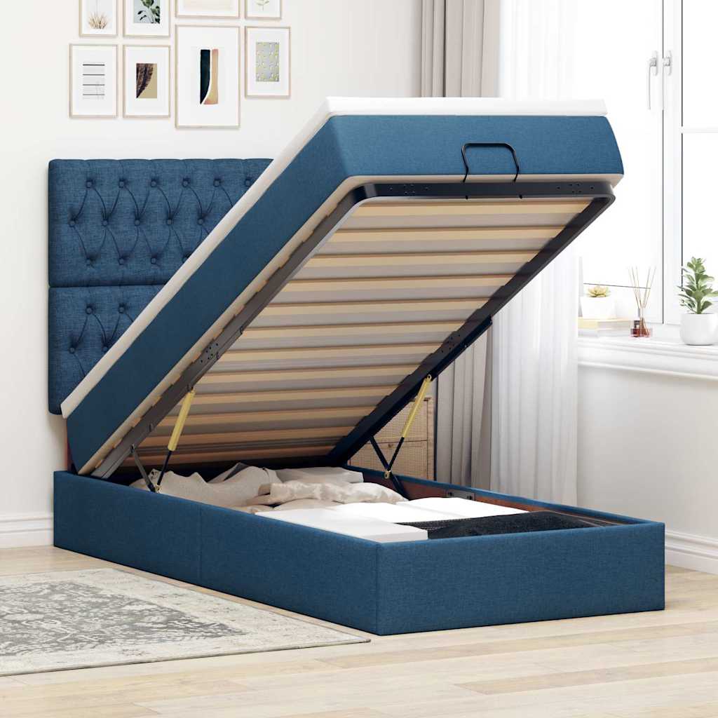 Ottoman-Bett mit Matratze & LEDs Blau 80x200 cm Stoff