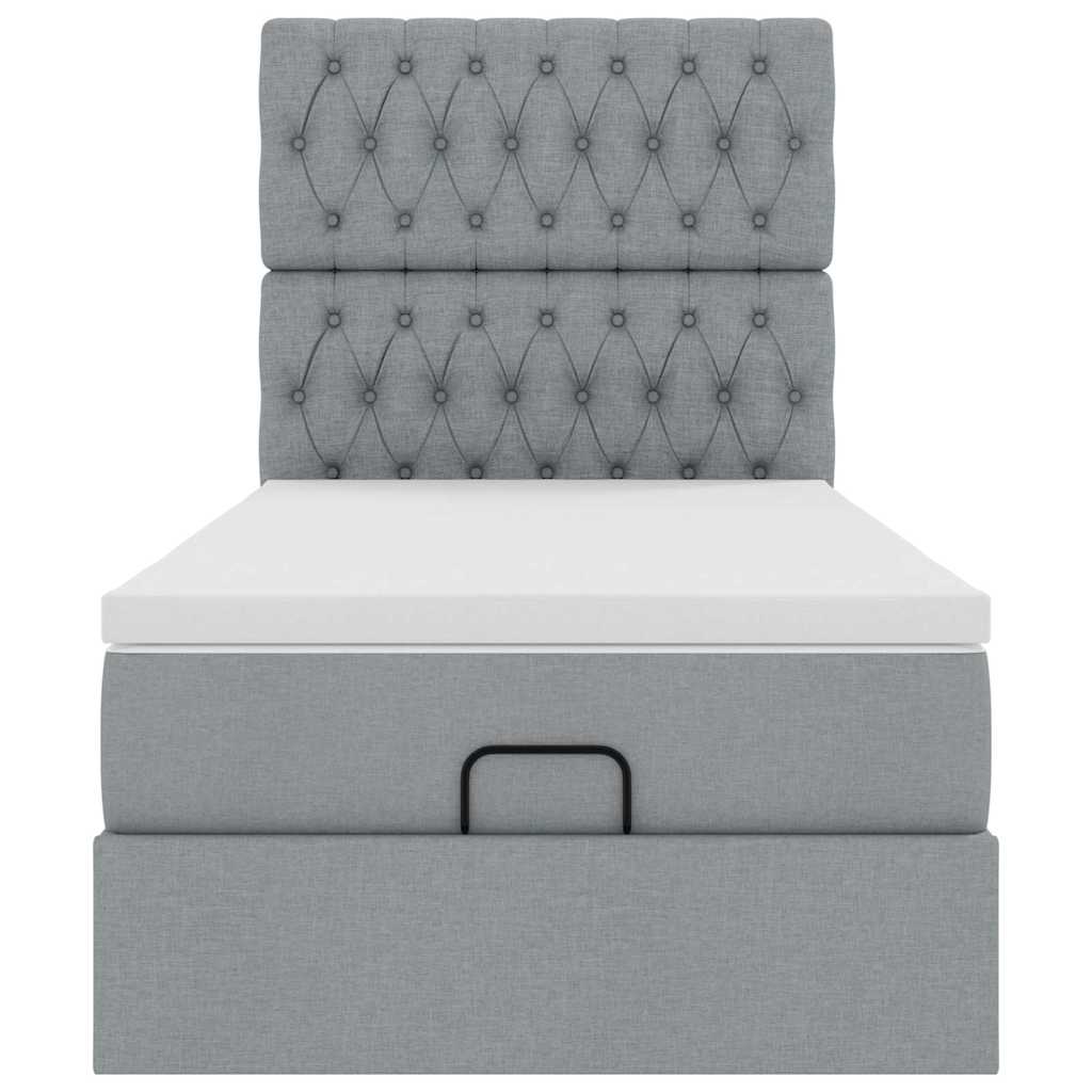 Ottoman-Bett mit Matratze & LEDs Hellgrau 90x190 cm Stoff