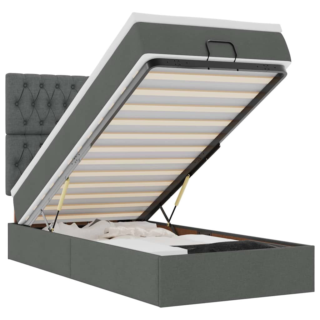 Ottoman-Bett mit Matratze & LEDs Dunkelgrau 90x190 cm Stoff