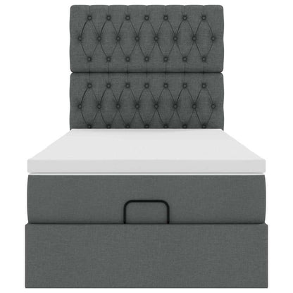 Ottoman-Bett mit Matratze & LEDs Dunkelgrau 90x190 cm Stoff