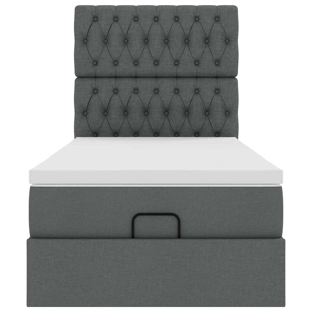 Ottoman-Bett mit Matratze & LEDs Dunkelgrau 90x190 cm Stoff