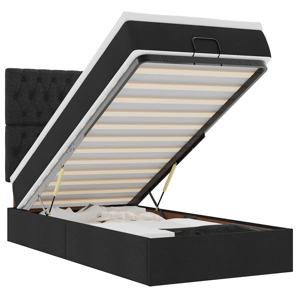 Ottoman-Bett mit Matratze & LEDs Schwarz 90x190 cm Stoff