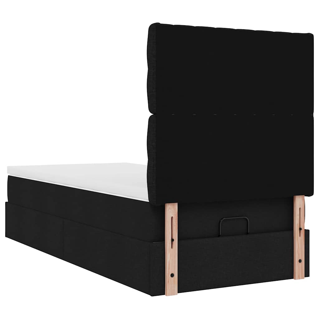 Ottoman-Bett mit Matratze & LEDs Schwarz 90x190 cm Stoff