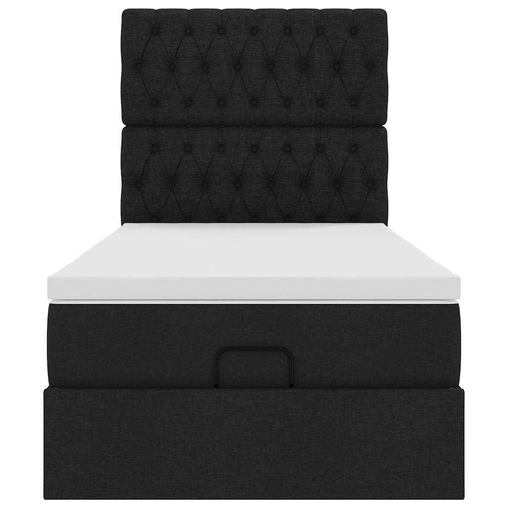Ottoman-Bett mit Matratze & LEDs Schwarz 90x190 cm Stoff