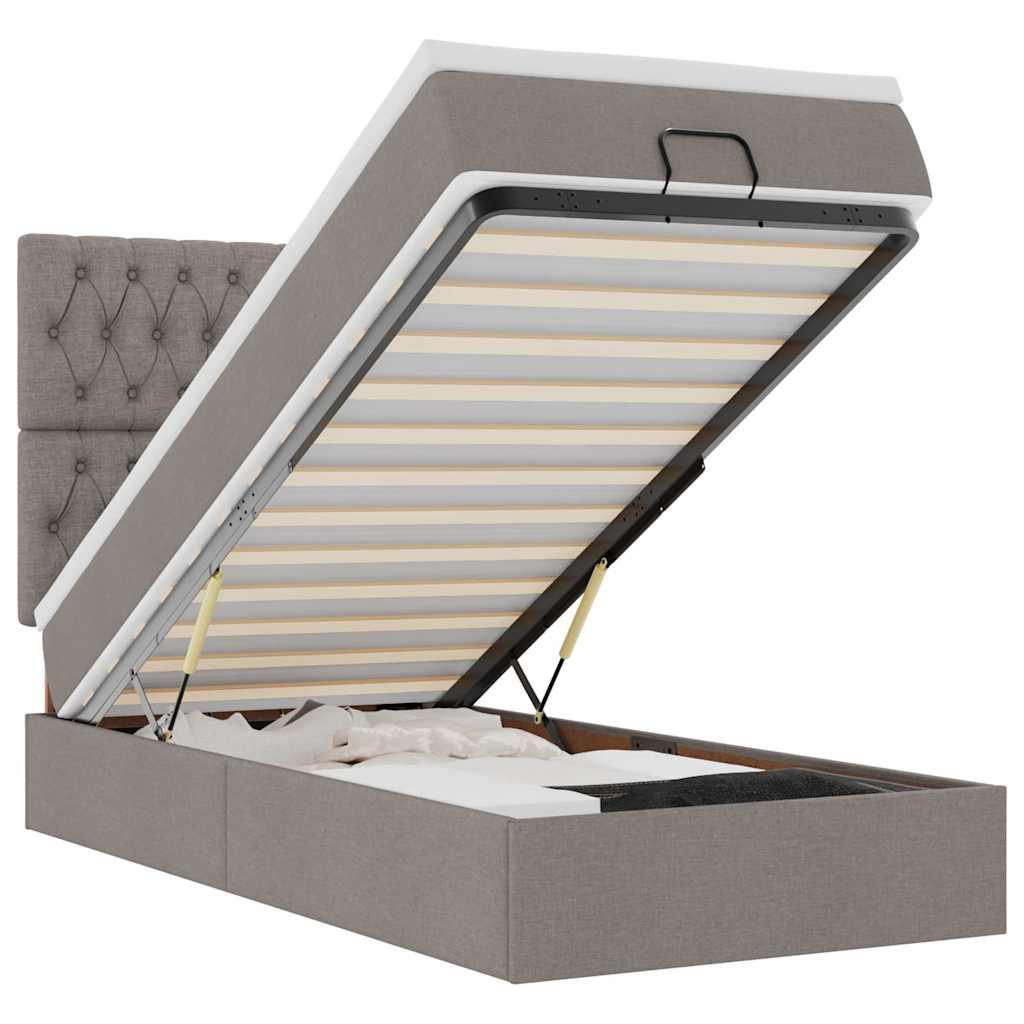Ottoman-Bett mit Matratze & LEDs Taupe 90x190 cm Stoff