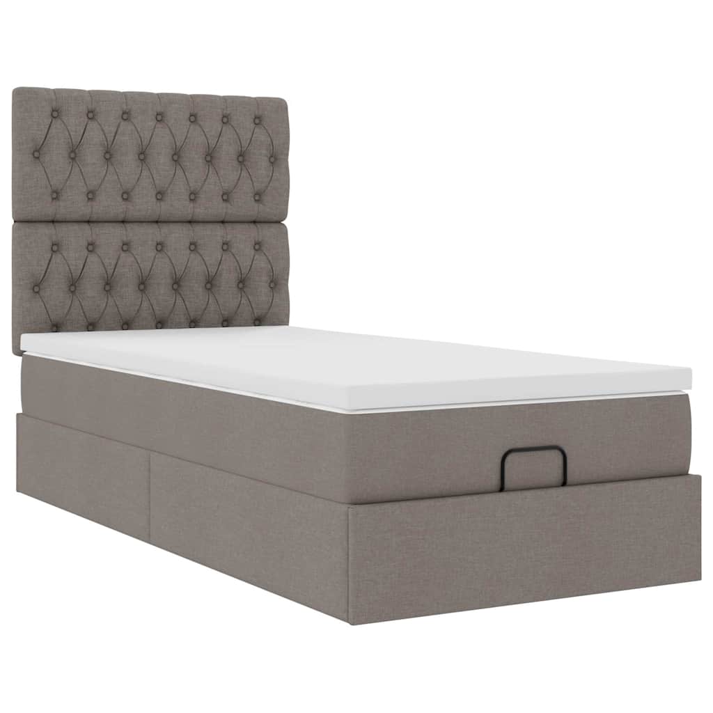Ottoman-Bett mit Matratze & LEDs Taupe 90x190 cm Stoff