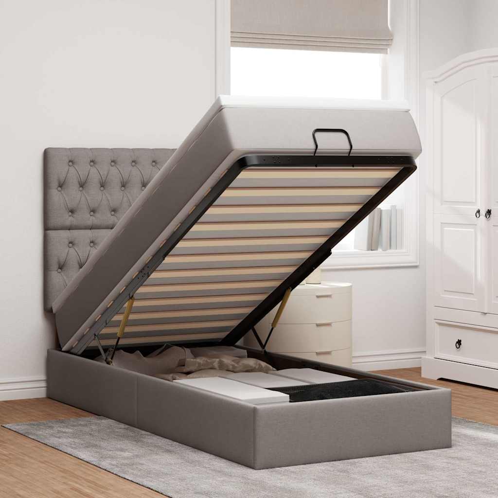 Ottoman-Bett mit Matratze & LEDs Taupe 90x190 cm Stoff