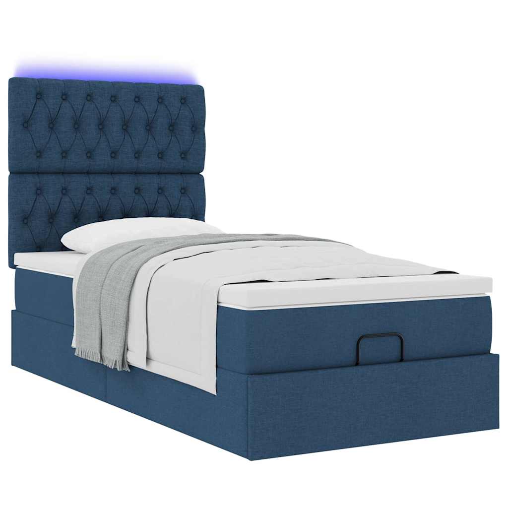 Ottoman-Bett mit Matratze & LEDs Blau 90x190 cm Stoff