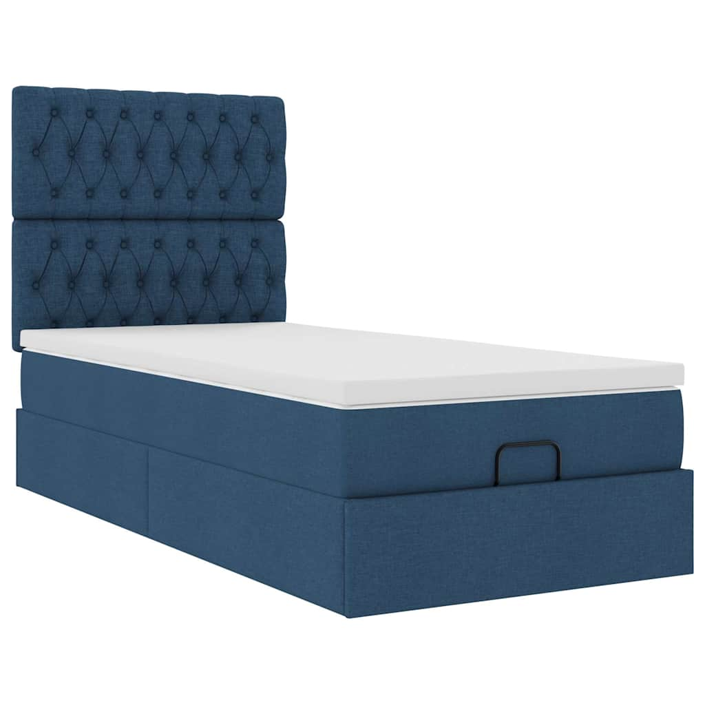 Ottoman-Bett mit Matratze & LEDs Blau 90x190 cm Stoff