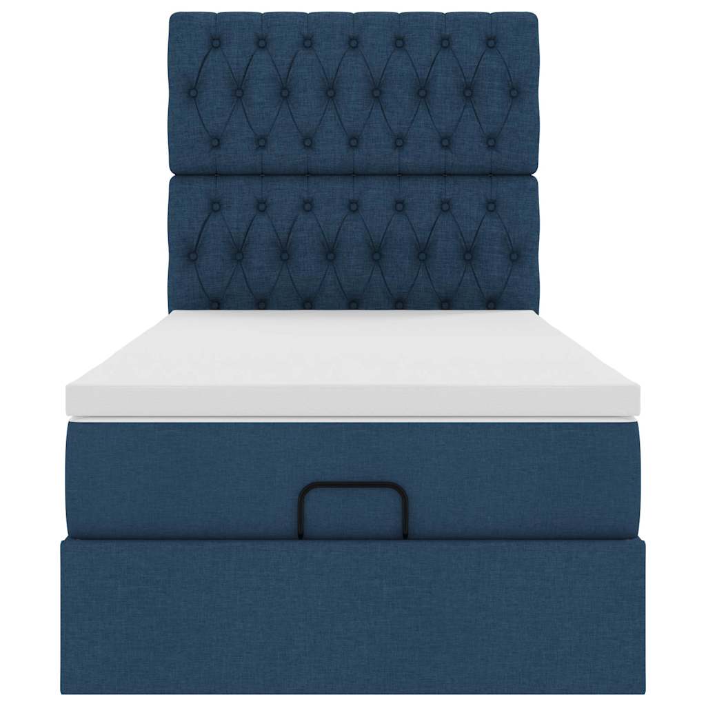 Ottoman-Bett mit Matratze & LEDs Blau 90x190 cm Stoff