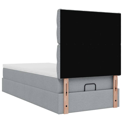 Ottomane Bett mit Matratze & LEDs Hellgrau 90x200 cm Stoff