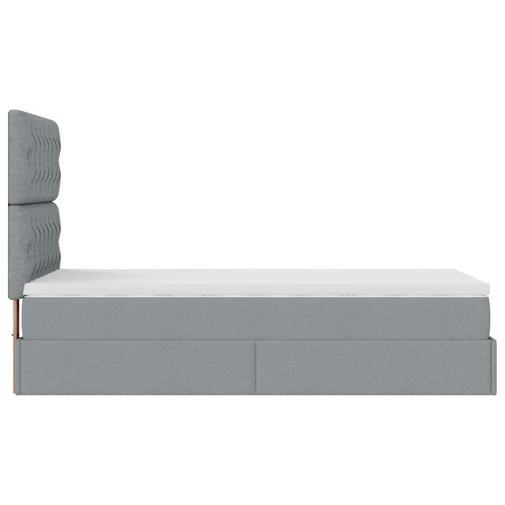 Ottomane Bett mit Matratze & LEDs Hellgrau 90x200 cm Stoff
