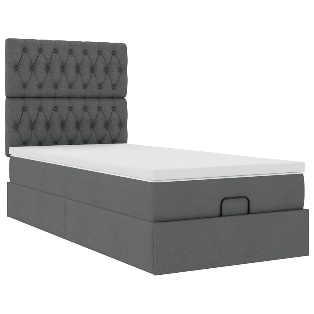Ottomane Bett mit Matratze & LEDs Dunkelgrau 90x200 cm Stoff