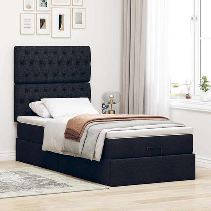 Ottoman-Bett mit Matratze & LEDs Schwarz 90x200 cm Stoff