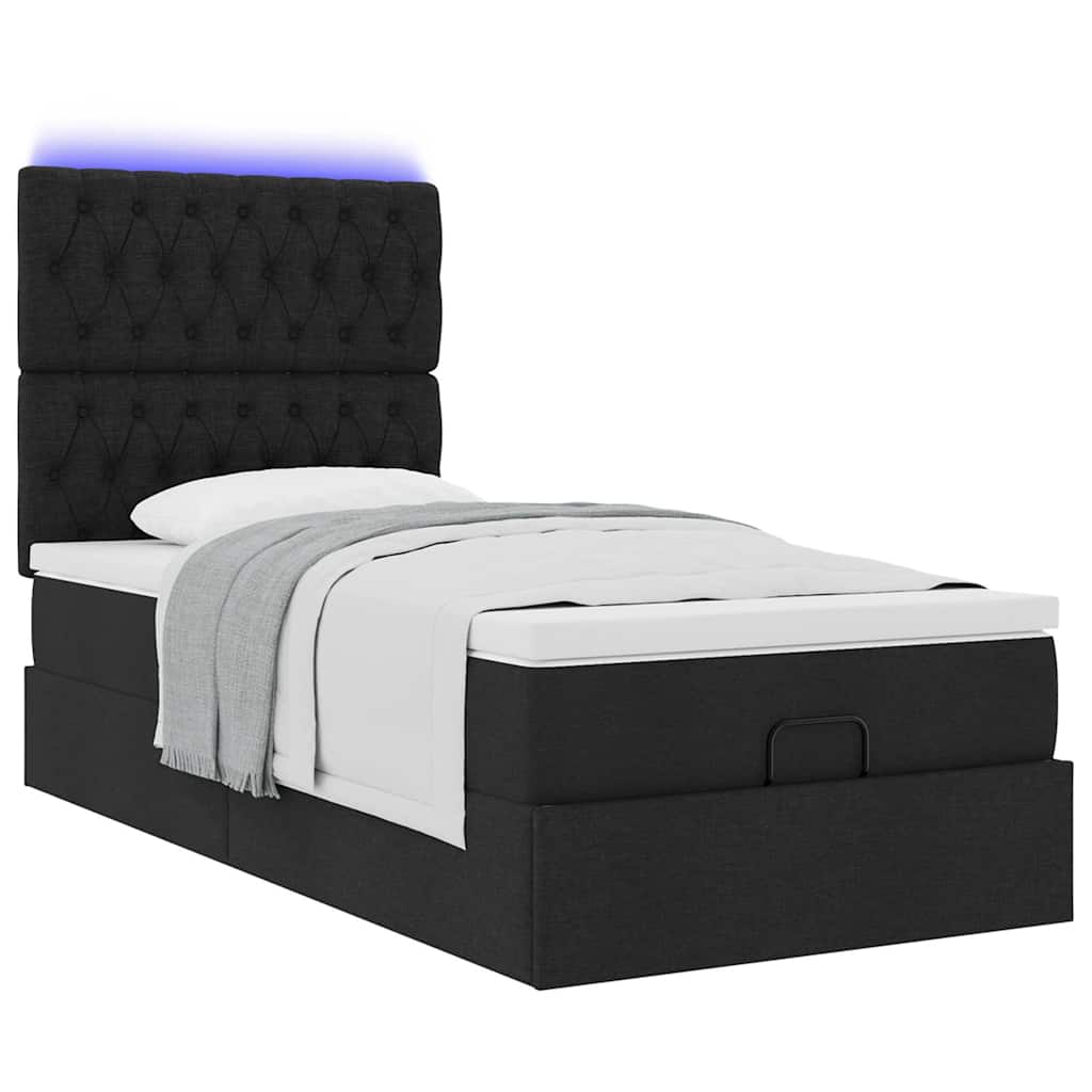 Ottoman-Bett mit Matratze & LEDs Schwarz 90x200 cm Stoff