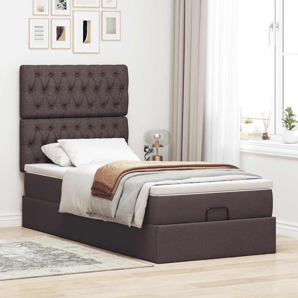 Ottomane Bett mit Matratze & LEDs Dunkelbraun 90x200 cm Stoff