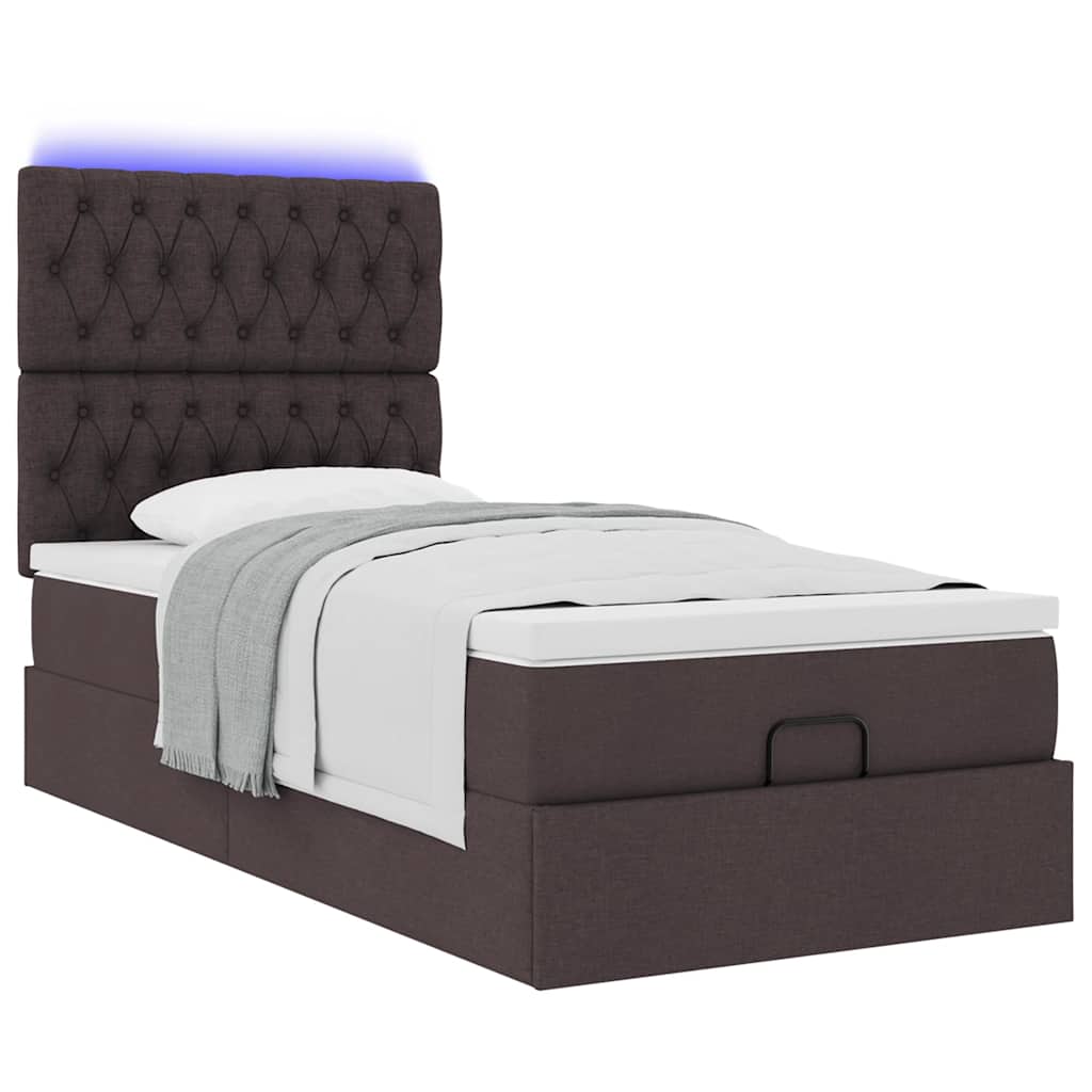 Ottomane Bett mit Matratze & LEDs Dunkelbraun 90x200 cm Stoff