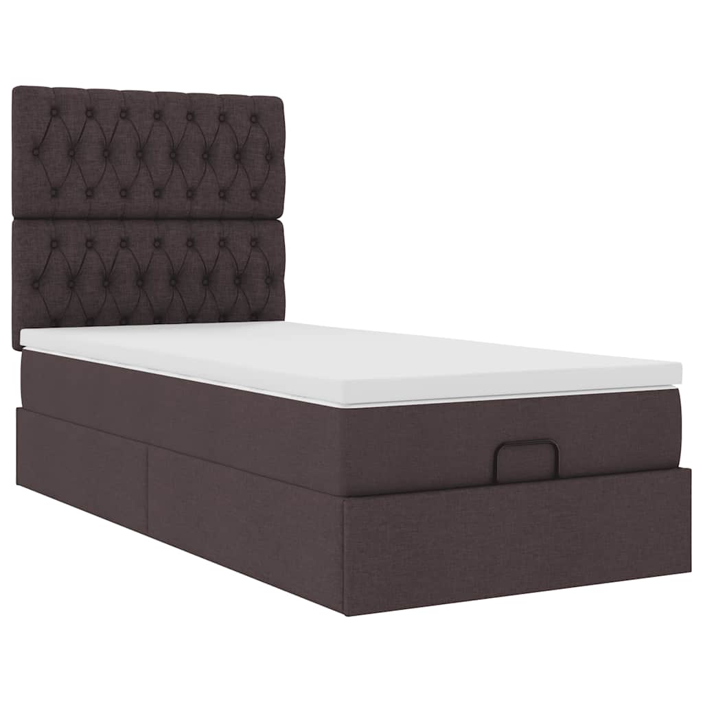 Ottomane Bett mit Matratze & LEDs Dunkelbraun 90x200 cm Stoff